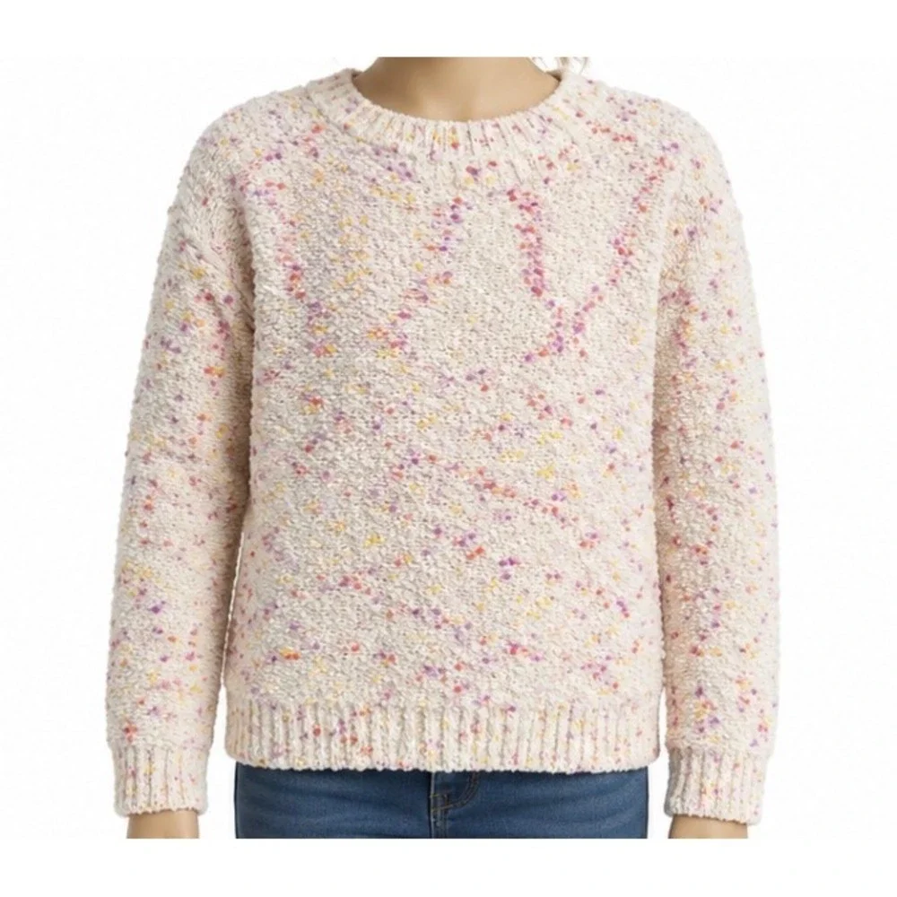 Cat & Jack Girls Cream Confetti Chenille Knit Sweater Pullover Large 10/12